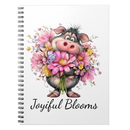 Fröhliche Blüten: Süßes Schwein & Florales Spiraln Notizblock (Vorderseite)