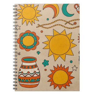 Fröhliche Bohemian-Muster Handgezeichnete Sonnen,  Notizblock