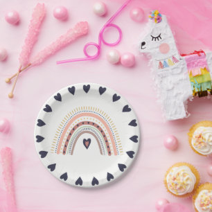 Fröhliche Boho-Regenbogen Moderne Minimale Geburts Pappteller