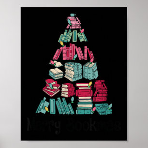 Fröhliche Buchweihnacht Bücher Nahe Baum Lustiger Poster