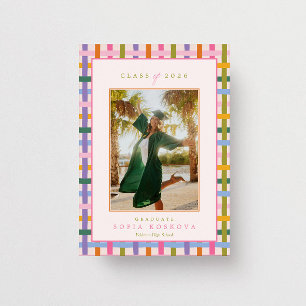 Fröhliche Bunte Karo-Retro-Foto-Abschlussfeier Einladung