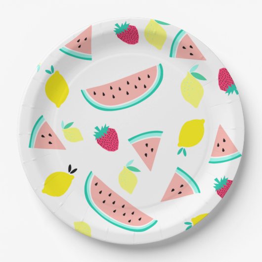 fröhliche, bunte Sommerfrüchte Pappteller (Vorderseite)