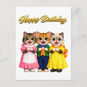 Fröhliche bunte viktorianische Katzen Geburtstag Postkarte