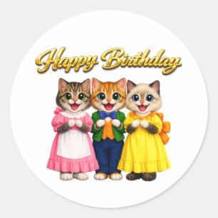 Fröhliche bunte viktorianische Katzen-Geburtstag Runder Aufkleber