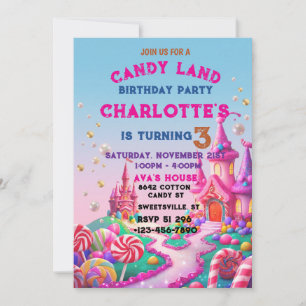 Fröhliche Candyland-Geburtstags-Einladung Einladung