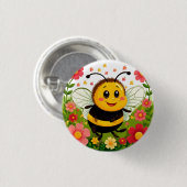 Fröhliche Cartoon Bee umgeben von hellen Blume Button (Vorne & Hinten)