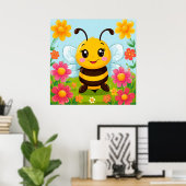 Fröhliche Cartoon Bee umgeben von hellen Blume Poster (Heimbüro)