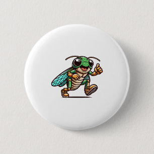 Fröhliche Cartoon-Cricket zeigt Daumen hoch Kids P Button