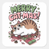 Fröhliche Cat-mas! Niedlicher Cat Square Sticker (Vorderseite)