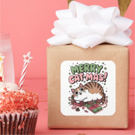 Fröhliche Cat-mas! Niedlicher Cat Square Sticker