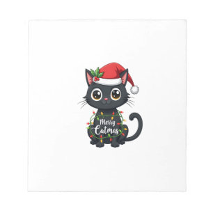 Fröhliche Catmas Schwarze Katze Weihnachtslicht Xm Notizblock