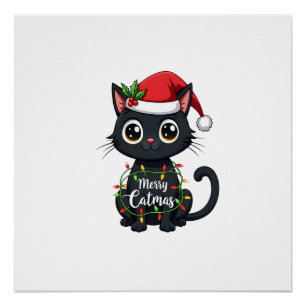 Fröhliche Catmas Schwarze Katze Weihnachtslicht Xm Poster
