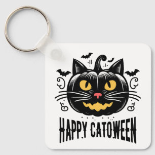 Fröhliche Catoween schwarze Katze Kürbis Gesicht H Schlüsselanhänger