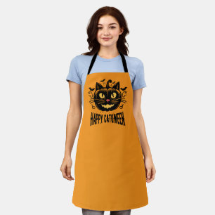 Fröhliche Catoween schwarze Katze Kürbiskopf Hallo Schürze