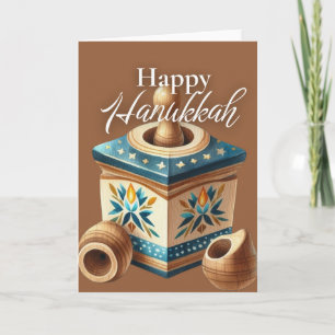 Fröhliche Chanukka-Grußkarte - Dreidel Blau Gold Karte