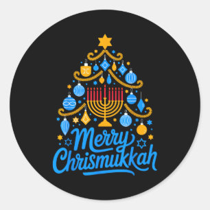 Fröhliche Chrismukkah Feiertage Hanukkah Familie p Runder Aufkleber