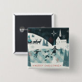 Fröhliche Christmastime Skaten-Szene Button (Vorne & Hinten)