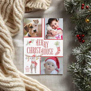 Fröhliche "Christmoose" Drei-Foto-Weihnachten Karte