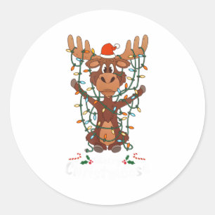 Fröhliche Christmoose Weihnachten Elche Xmas Baum Runder Aufkleber