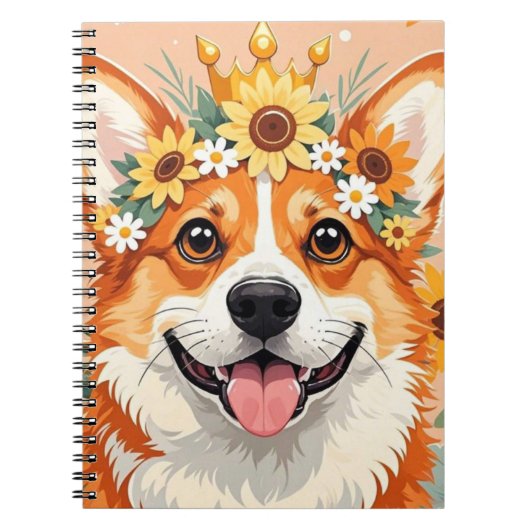 Fröhliche Corgi-Hundekrone aus Gänseblumen und Son Notizblock (Vorderseite)