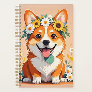 Fröhliche Corgi-Hundekrone aus Gänseblumen und Son Planer
