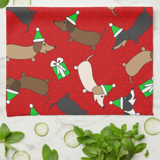 Fröhliche Dackeln Geschirrtuch (Gefaltet)