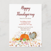 Fröhliche Danksagung Kürbis mit der Türkei bewegen Ankündigungspostkarte (Vorderseite)