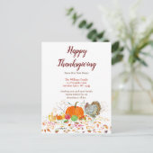 Fröhliche Danksagung Kürbis mit der Türkei bewegen Ankündigungspostkarte (Stehend Vorderseite)