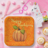 Fröhliche Danksagung Orange und Gelbe Wirbel Platz Pappteller (Party)