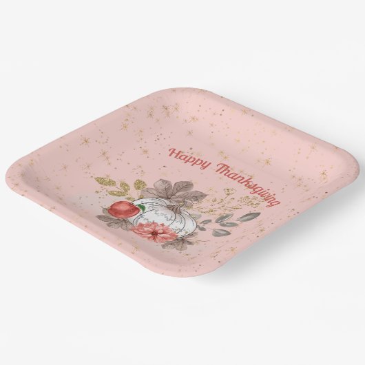 Fröhliche Danksagung Pink Pumpkins und Blume Pappteller (Gewinkelt)