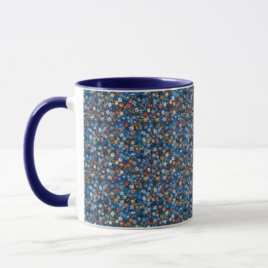 Fröhliche Ditsy-Wildblume Print Indigo Blue Tasse (Links)