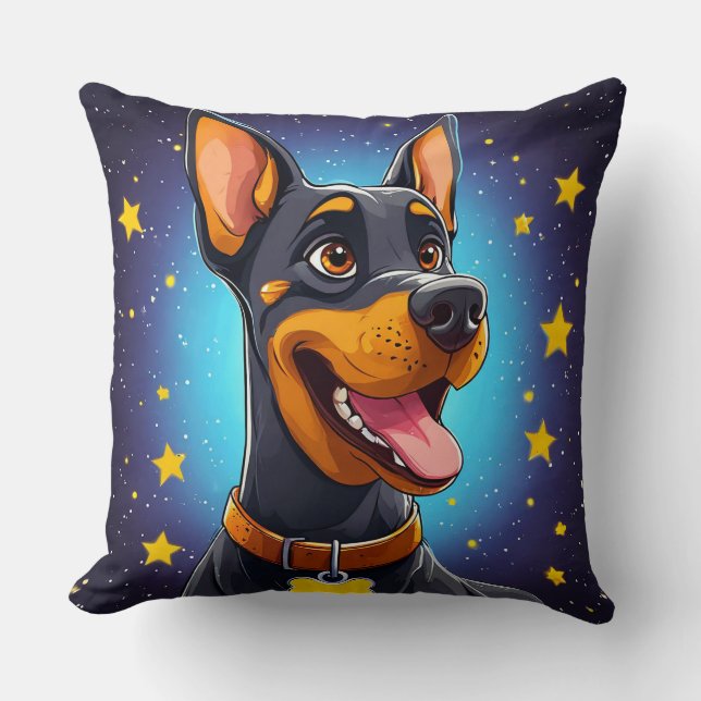 Fröhliche Doberman-Illustration Kissen (Vorderseite)