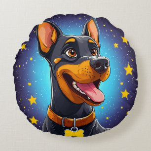 Fröhliche Doberman-Illustration Rundes Kissen