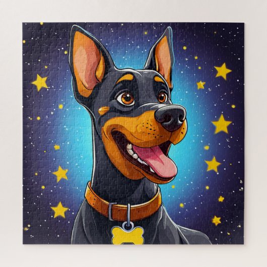 Fröhliche Dobermann-Illustration Puzzle (Vertikal)
