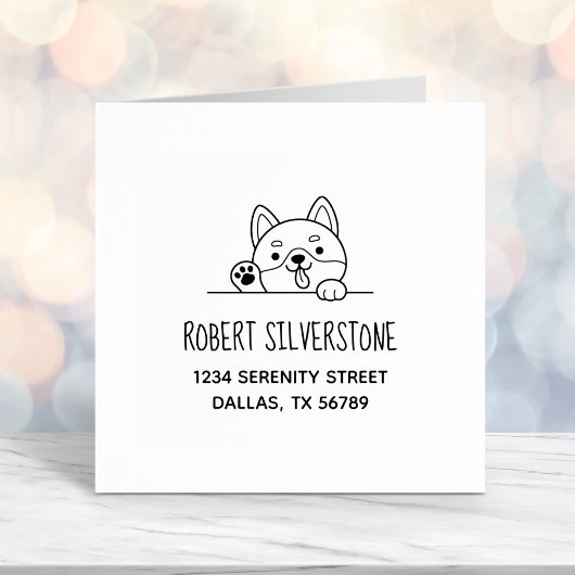 Fröhliche Dog Peeking oben Adresse Permastempel