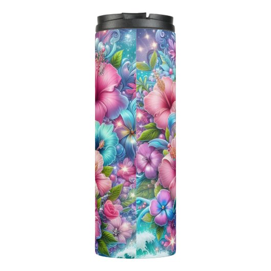 Fröhliche Dolphin Fantasy Glitzern Thermosbecher (Rückseite)