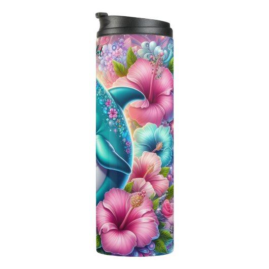 Fröhliche Dolphin Fantasy Glitzern Thermosbecher (Nach rechts gedreht)