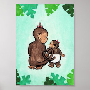 Fröhliche Dschungelaffen-Kunstprint-Affenschwester Poster