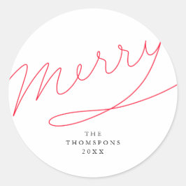 Fröhliche einfache rote Handmit buchstaben Runder Aufkleber