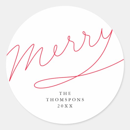 Fröhliche einfache rote Handmit buchstaben Runder Aufkleber (Vorderseite)
