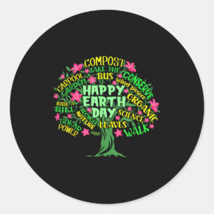 Fröhliche Erde Tag Baum Zeichnung Illustration Wor Runder Aufkleber