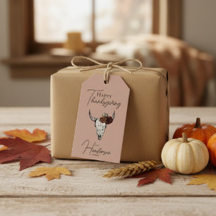 Fröhliche Ernte der blühenden Kuh Schädel Fall Ern Geschenkanhänger