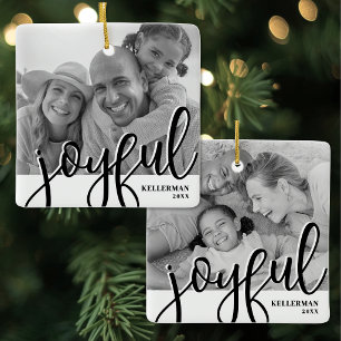 Fröhliche Familie Zwei-Fotos Weihnachten Keramikornament