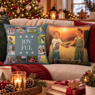 Fröhliche Familien-Multi-Foto elegante Weihnachten Kissen