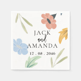 Fröhliche farbenfrohe blumengeschmückte Hochzeitsd Serviette