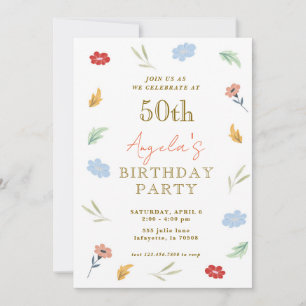 Fröhliche farbenfrohe Blüte 50. Geburtstag Einladu Einladung