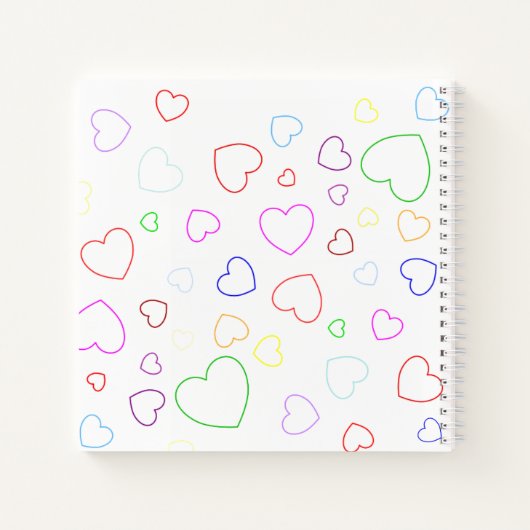 Fröhliche farbenfrohe Herzen Notizblock (Rückseite)