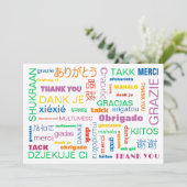 Fröhliche farbenfrohe mehrsprachige Dankeskarte (Stehend Vorderseite)