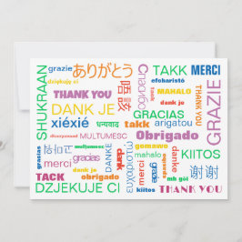 Fröhliche farbenfrohe mehrsprachige Dankeskarte
