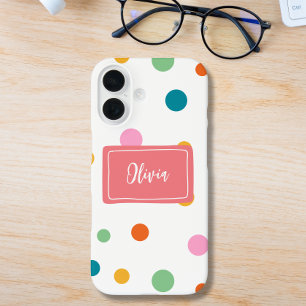 Fröhliche farbenfrohe Punkte personalisiert iPhone 16 Hülle